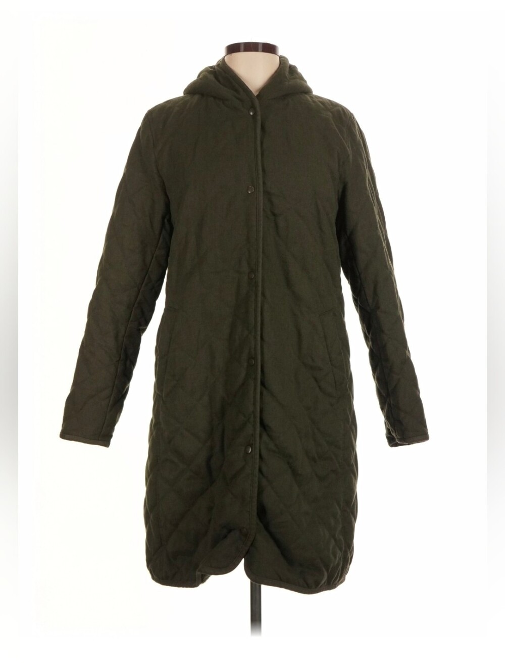 RARE Military UNIQLO Hooded Diamond Quilt Fully Sherpa Lined Long Coat Womens M